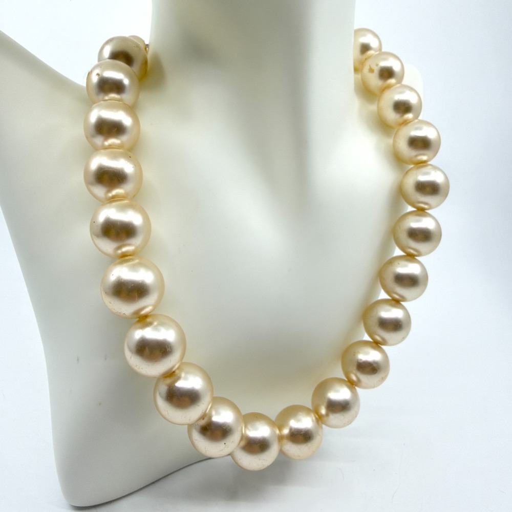Vintage Cream Faux Pearl Statement Necklace Chunky Beaded Bridal Jewelry Gift